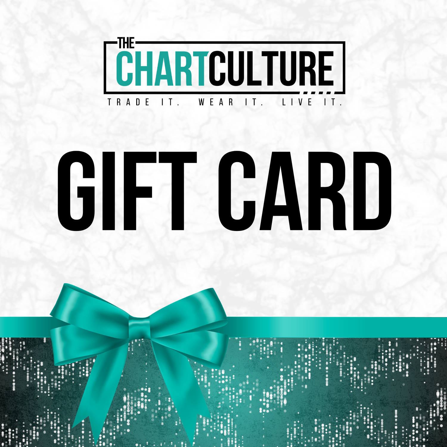 Gift card with teal bow and 'The Chart Culture' branding on a white background